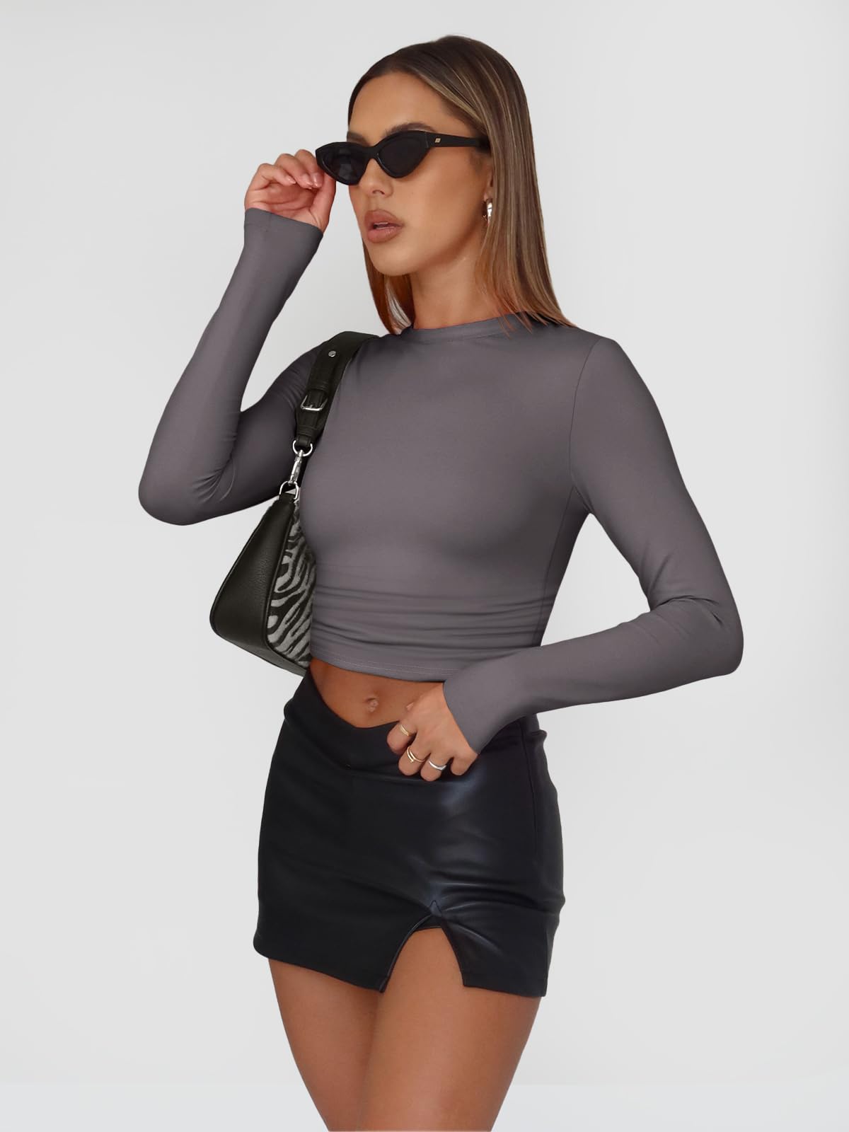 Trendy Queen Womens Long Sleeve Shirts Basic Crop Tops Tight Slim Fit Cute Teen Girls Fall Winter Y2k Clothes