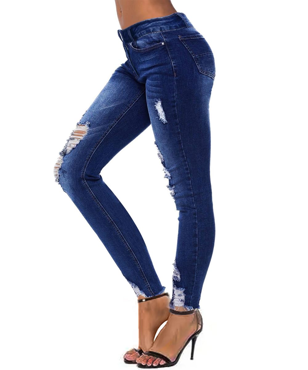 Women's Ripped Skinny Jeans Distressed Stretchy Denim Pants