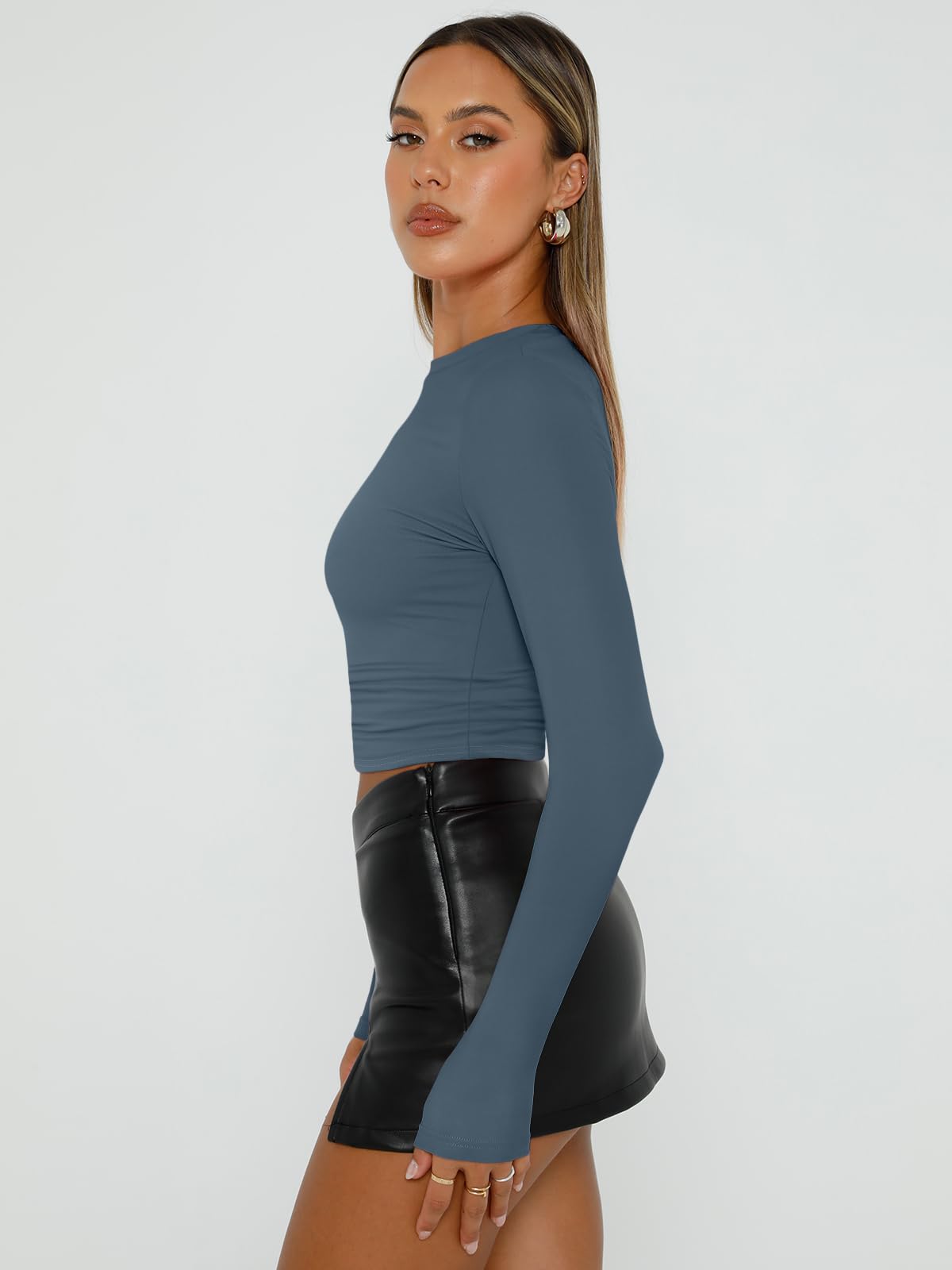 Trendy Queen Womens Long Sleeve Shirts Basic Crop Tops Tight Slim Fit Cute Teen Girls Fall Winter Y2k Clothes