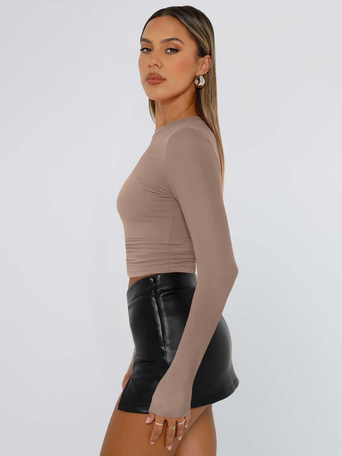 Trendy Queen Womens Long Sleeve Shirts Basic Crop Tops Tight Slim Fit Cute Teen Girls Fall Winter Y2k Clothes