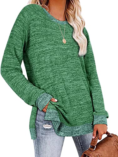 Womens Crewneck Pullovers Color Block Long Sleeve Side Split Tunic Tops