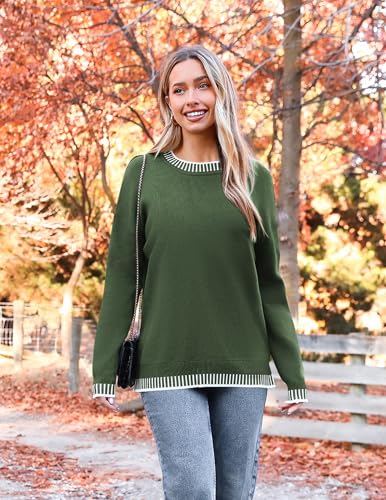 Womens Crewneck Pullover Sweater Long Sleeve Knit Side Slit