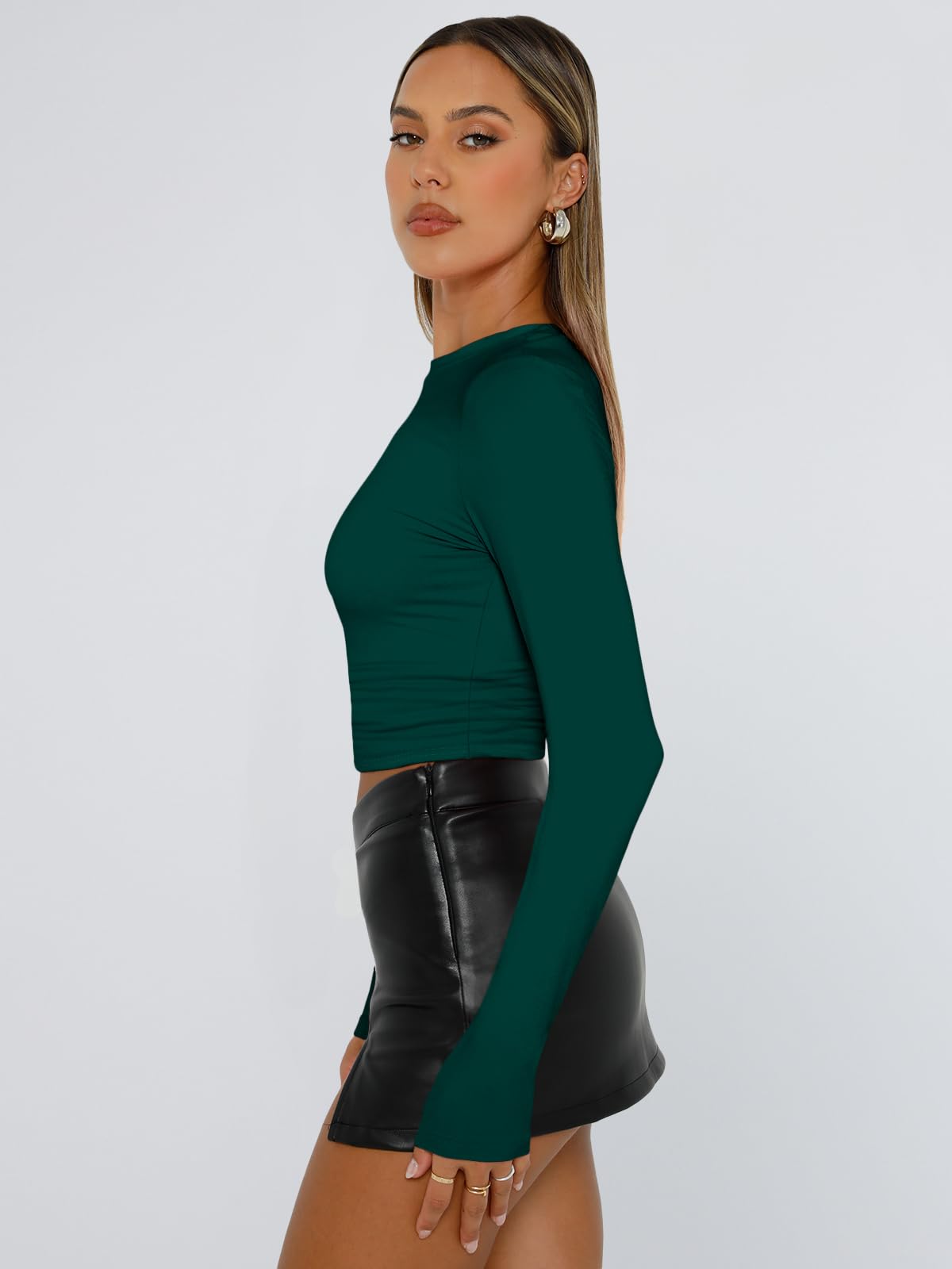 Trendy Queen Womens Long Sleeve Shirts Basic Crop Tops Tight Slim Fit Cute Teen Girls Fall Winter Y2k Clothes