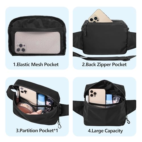 VOROLO Fanny Pack Christmas Gift For Women And Men Crossbody Bag Belt Bag Bum Bag with Adjustable Strap for Sports Black