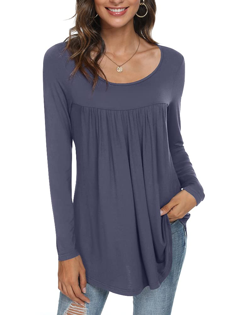Womens Long Sleeve Loose Fit Tunic Tops Casual Ruffle T Shirt Blouses for Leggings
