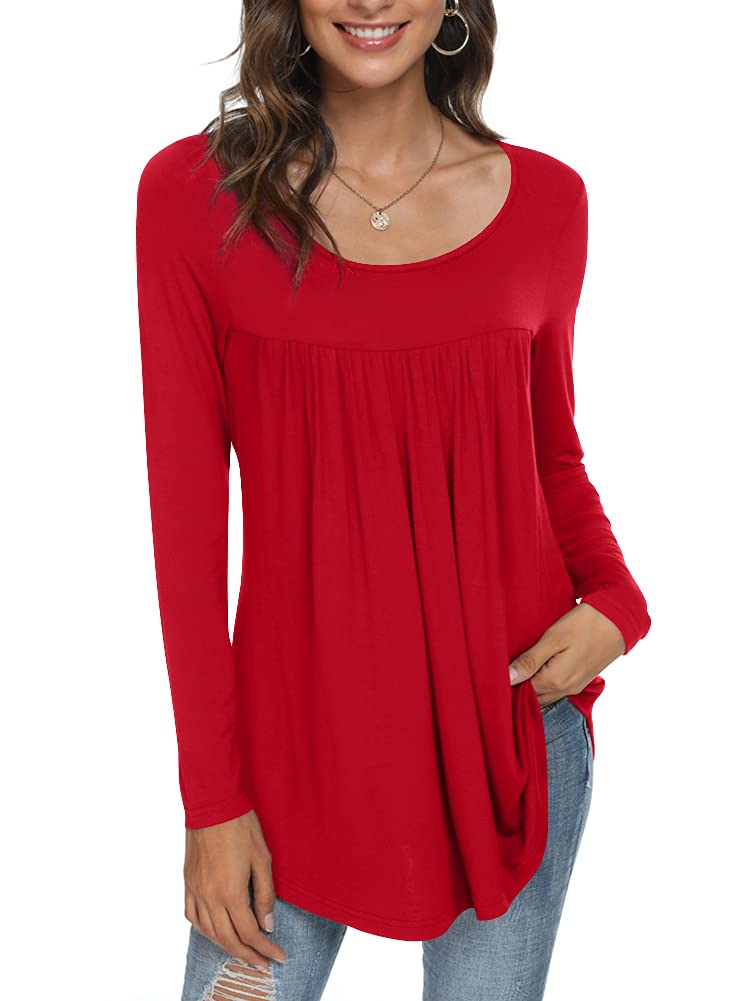 Womens Long Sleeve Loose Fit Tunic Tops Casual Ruffle T Shirt Blouses for Leggings