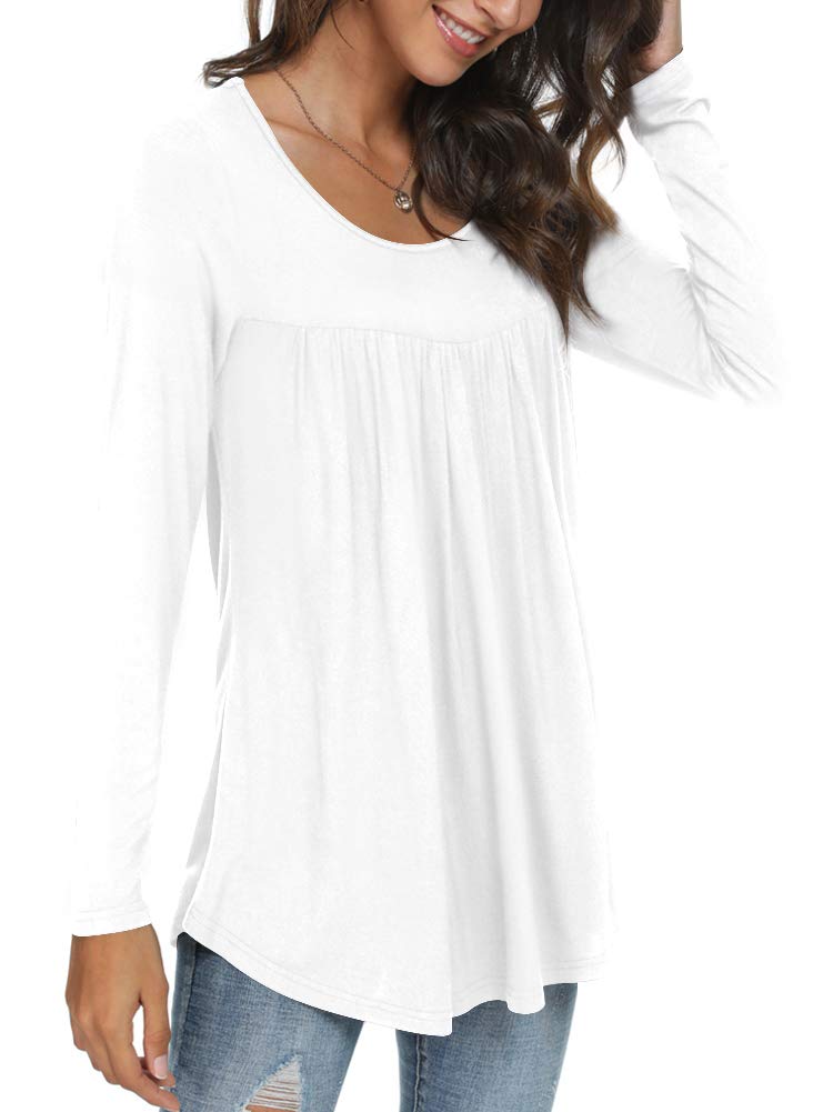 Womens Long Sleeve Loose Fit Tunic Tops Casual Ruffle T Shirt Blouses for Leggings