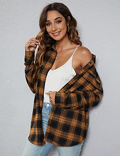 Women's Button Down Flannel Shirts Plaid Shacket Long Sleeve Collared Business Casual Tops Work Blouses