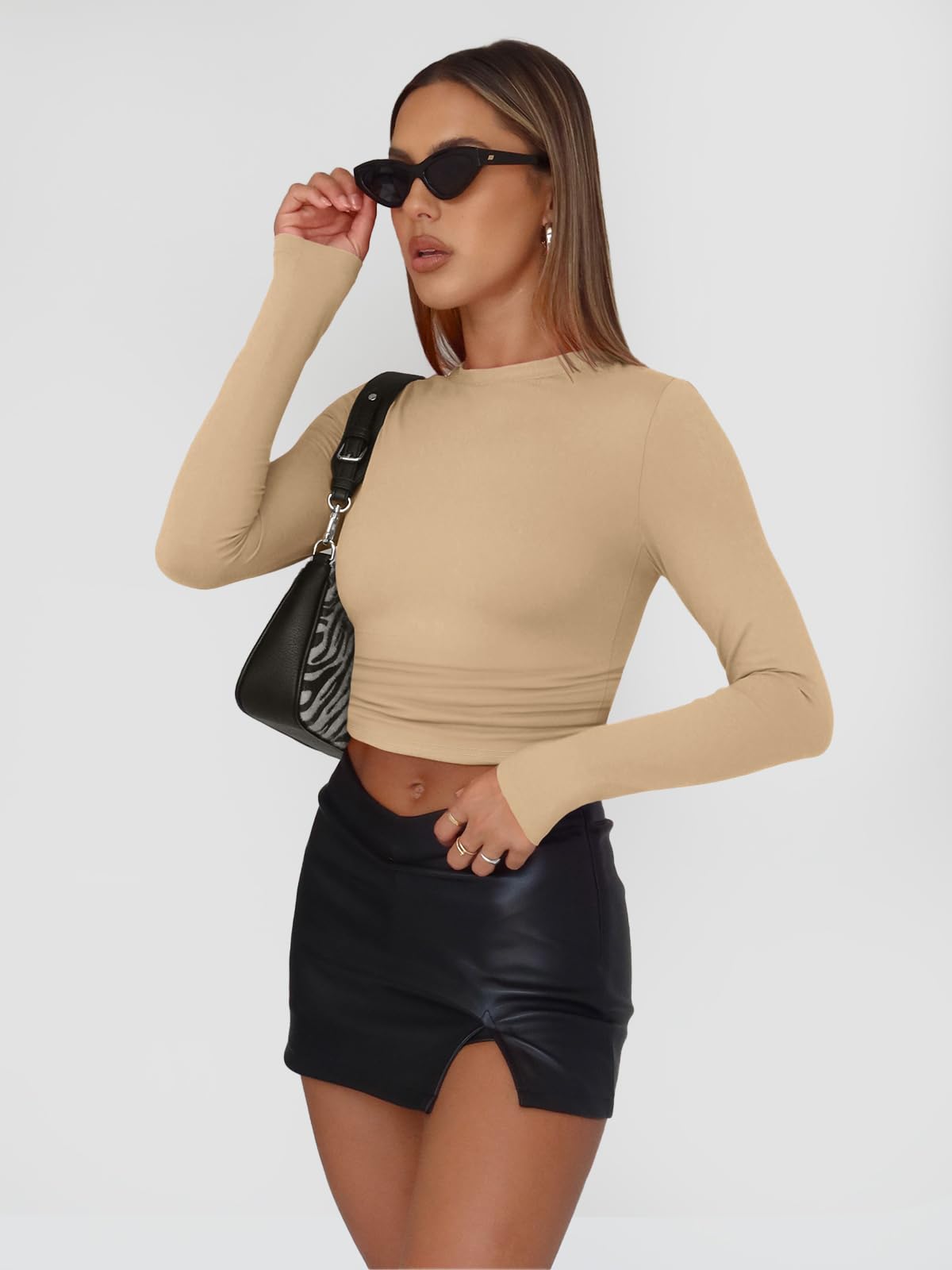 Trendy Queen Womens Long Sleeve Shirts Basic Crop Tops Tight Slim Fit Cute Teen Girls Fall Winter Y2k Clothes