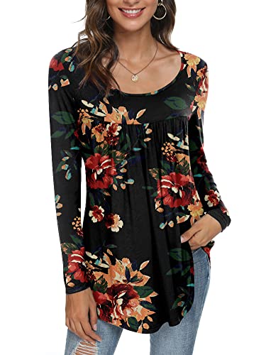 Womens Long Sleeve Loose Fit Tunic Tops Casual Ruffle T Shirt Blouses for Leggings