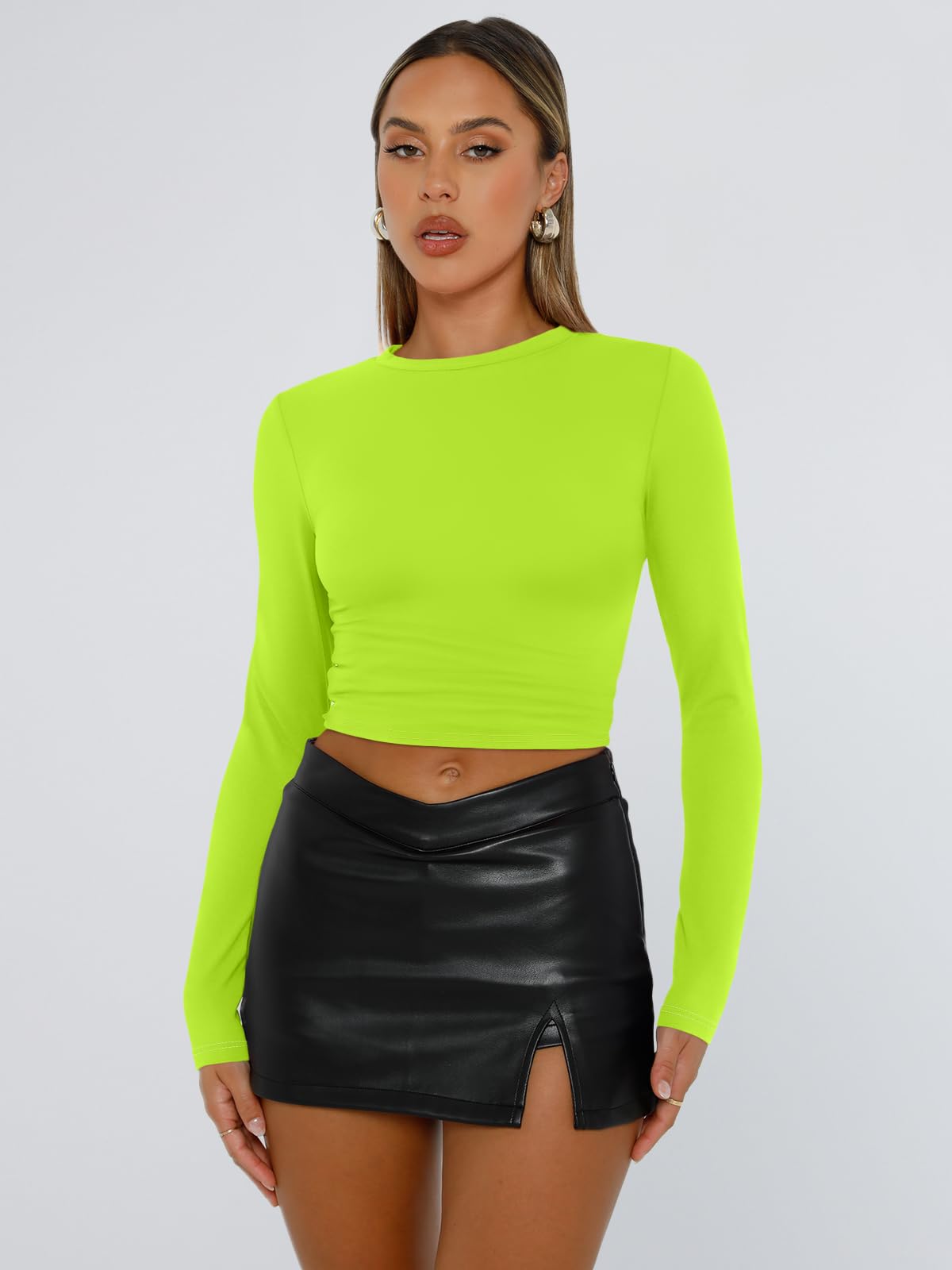 Trendy Queen Womens Long Sleeve Shirts Basic Crop Tops Tight Slim Fit Cute Teen Girls Fall Winter Y2k Clothes