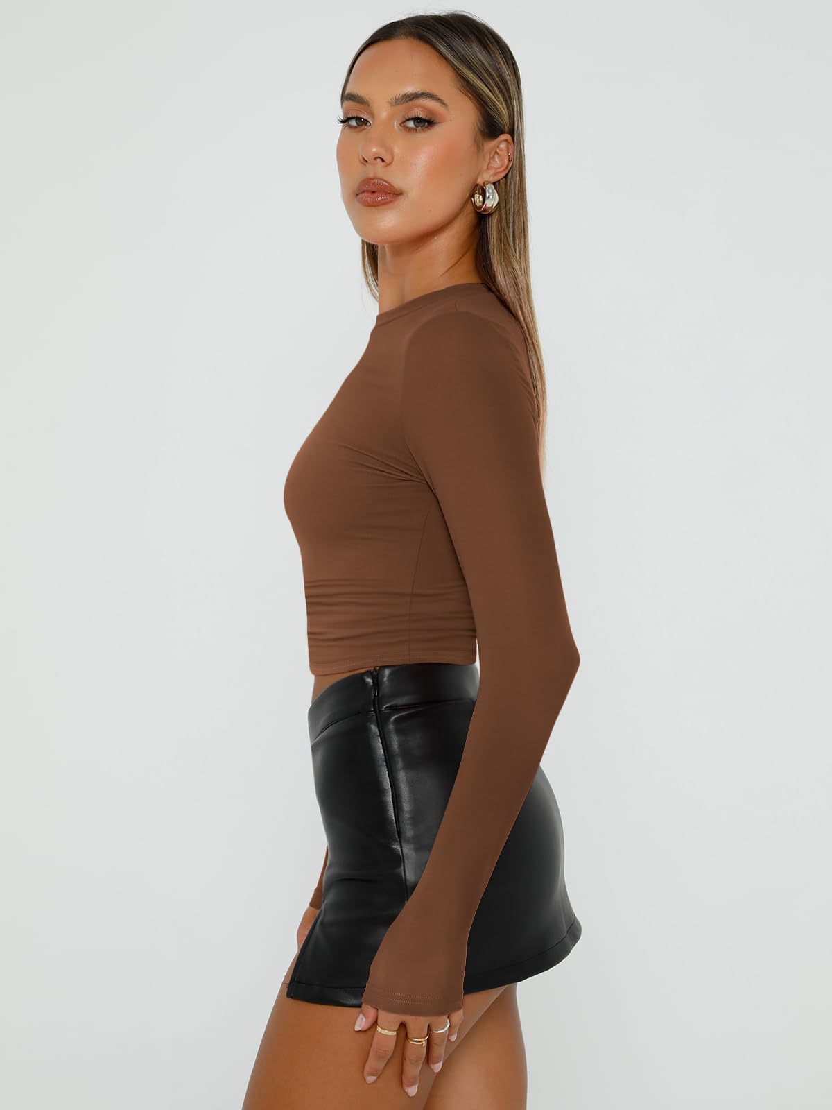 Trendy Queen Womens Long Sleeve Shirts Basic Crop Tops Tight Slim Fit Cute Teen Girls Fall Winter Y2k Clothes