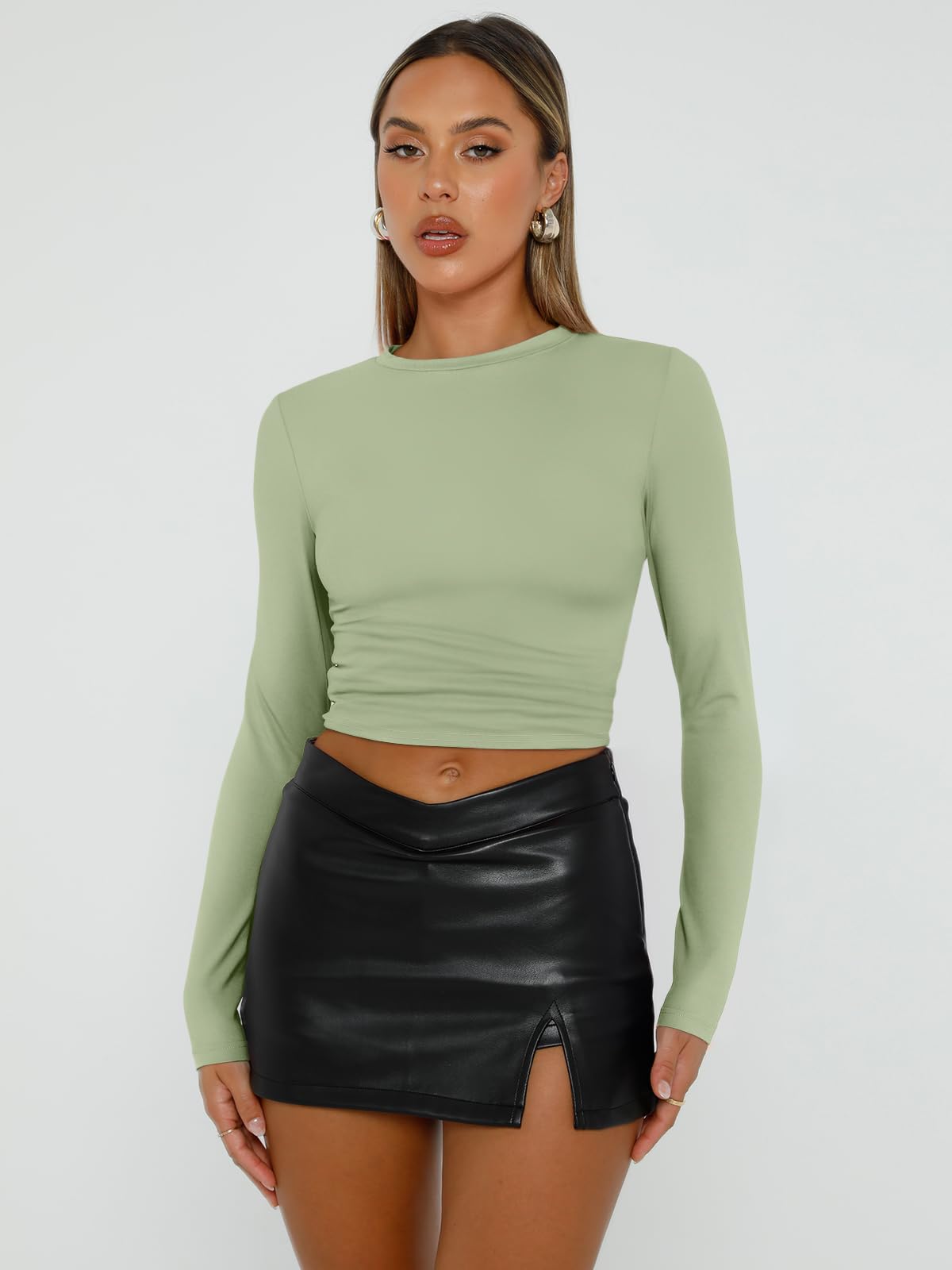 Trendy Queen Womens Long Sleeve Shirts Basic Crop Tops Tight Slim Fit Cute Teen Girls Fall Winter Y2k Clothes