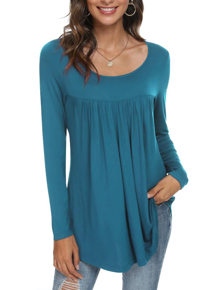 Womens Long Sleeve Loose Fit Tunic Tops Casual Ruffle T Shirt Blouses for Leggings