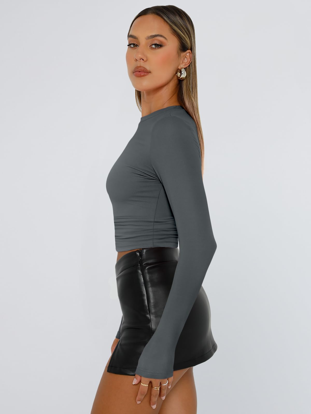Trendy Queen Womens Long Sleeve Shirts Basic Crop Tops Tight Slim Fit Cute Teen Girls Fall Winter Y2k Clothes