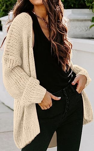 PRETTYGARDEN Women's Long Sleeve Open Front Knit Cardigans Sweaters Soft Loose Draped Coat Outerwear