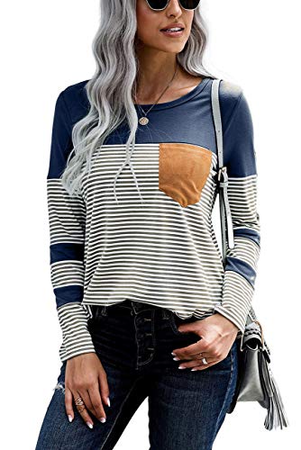 Womens Color Block Loose Long/Short Sleeve T Shirts Casual Comfy Tops