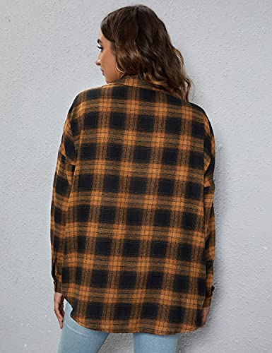 Women's Button Down Flannel Shirts Plaid Shacket Long Sleeve Collared Business Casual Tops Work Blouses