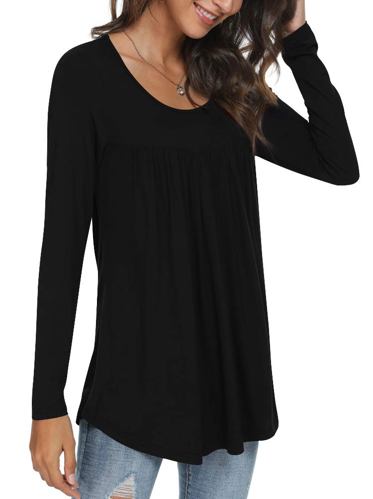 Womens Long Sleeve Loose Fit Tunic Tops Casual Ruffle T Shirt Blouses for Leggings