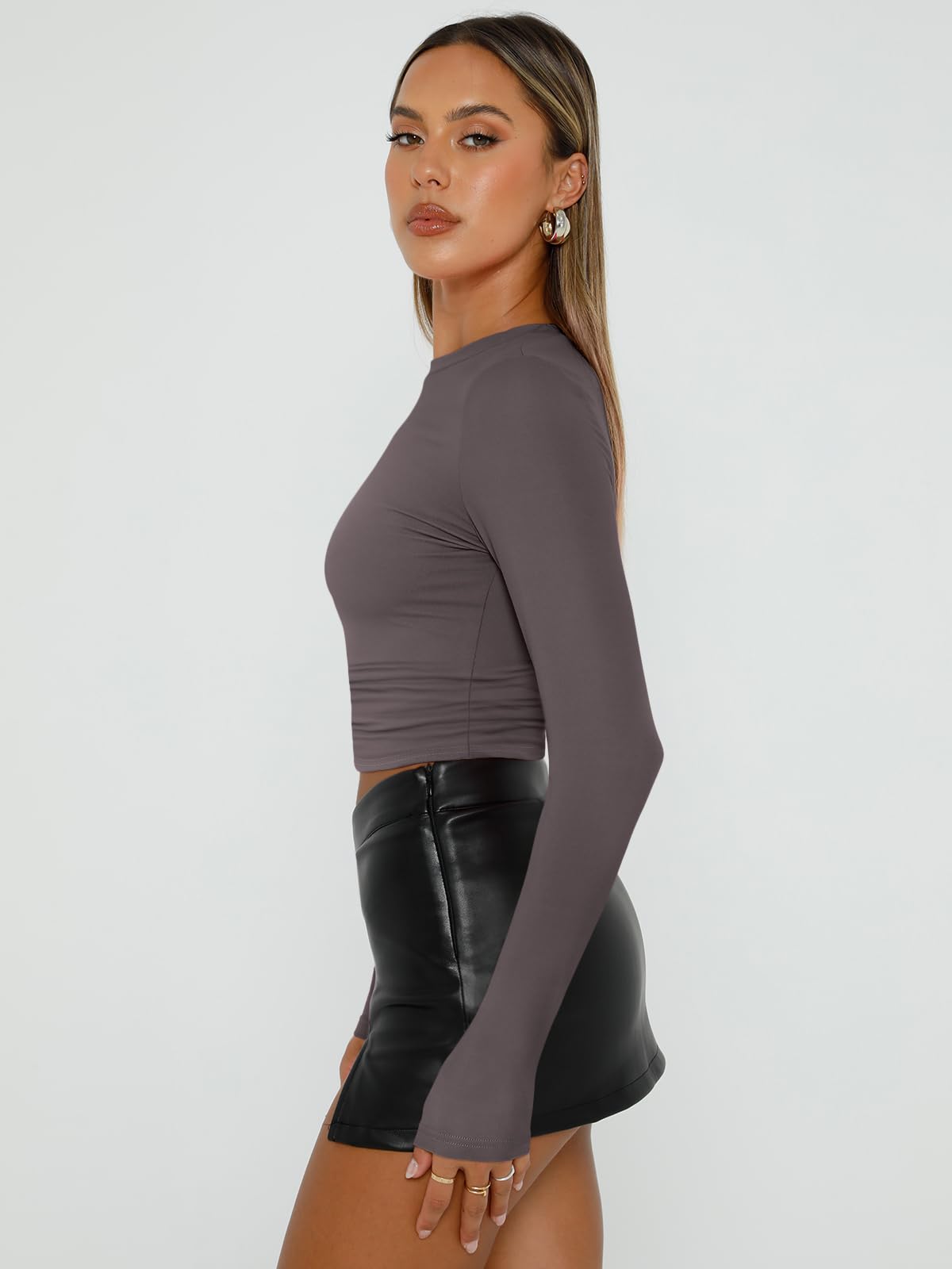 Trendy Queen Womens Long Sleeve Shirts Basic Crop Tops Tight Slim Fit Cute Teen Girls Fall Winter Y2k Clothes