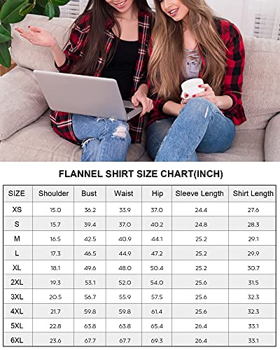 Womens Plaid Flannel Shirts Long Sleeve Roll Up Casual Button Down Shirt