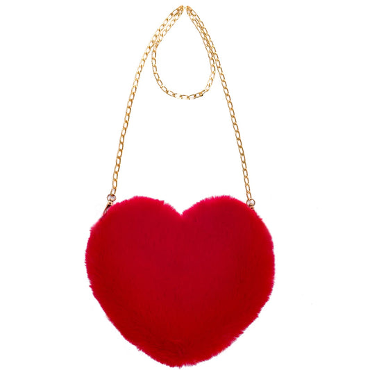 Heart Shaped Faux Fur Purse Fluffy Crossbody Bag Chain Shoulder Bag Cute Clutch Halloween Valentine Women Girls
