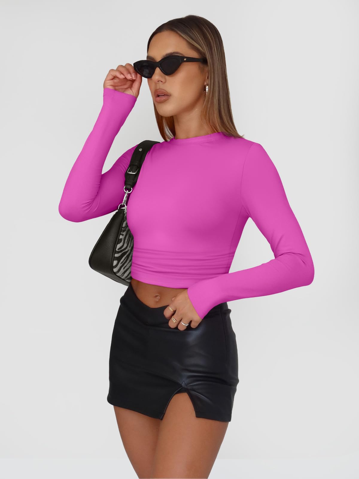 Trendy Queen Womens Long Sleeve Shirts Basic Crop Tops Tight Slim Fit Cute Teen Girls Fall Winter Y2k Clothes