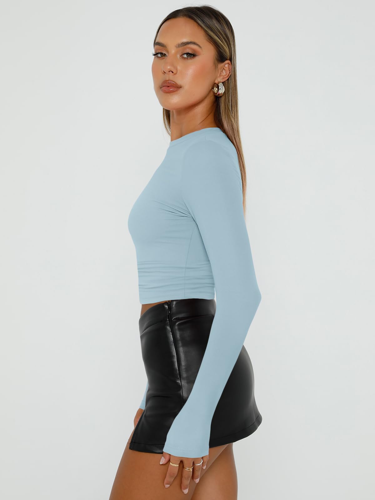 Trendy Queen Womens Long Sleeve Shirts Basic Crop Tops Tight Slim Fit Cute Teen Girls Fall Winter Y2k Clothes