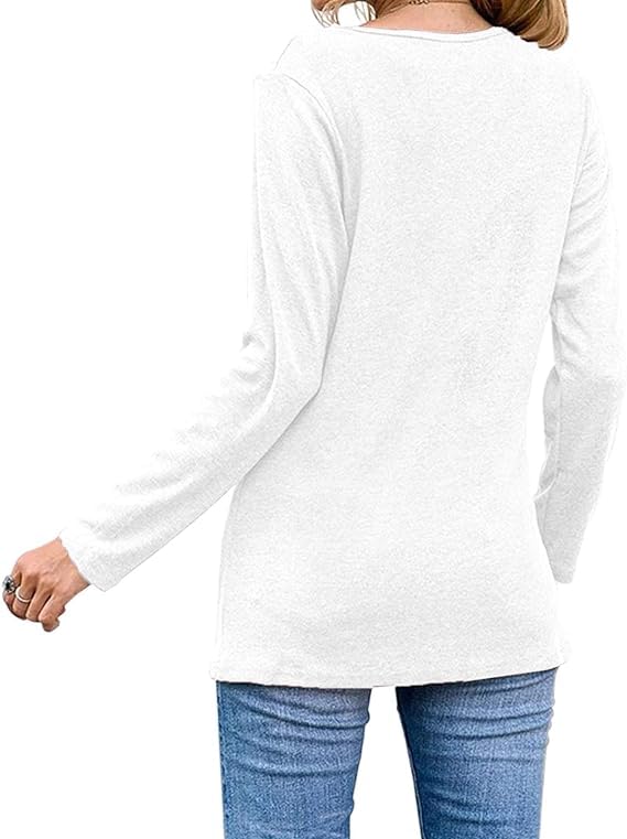 Womens Casual Long Sleeve Tunic Shirts Round Neck Button Side Blouses Tops