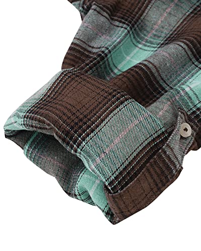 Womens Plaid Flannel Shirts Long Sleeve Roll Up Casual Button Down Shirt