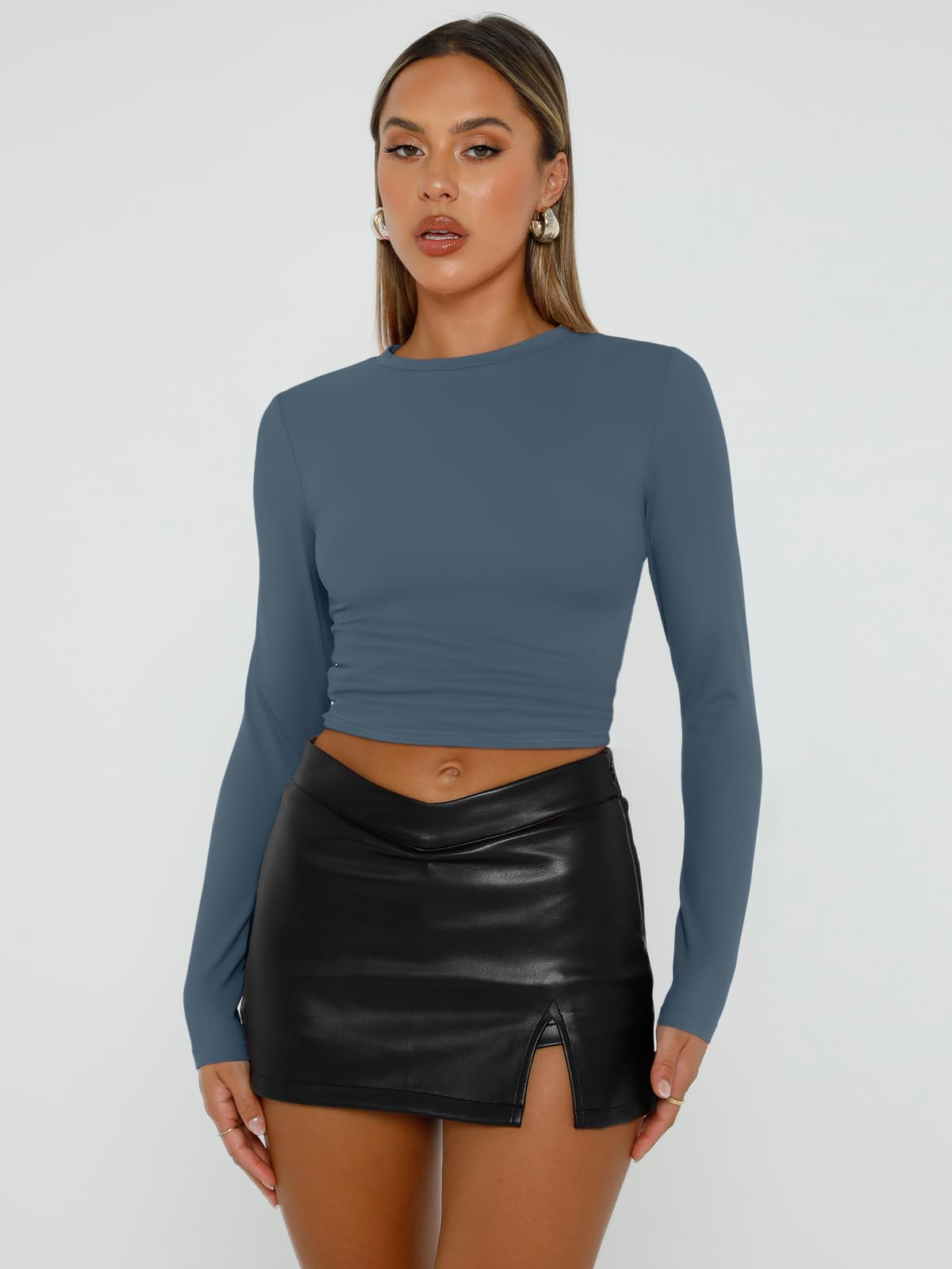 Trendy Queen Womens Long Sleeve Shirts Basic Crop Tops Tight Slim Fit Cute Teen Girls Fall Winter Y2k Clothes