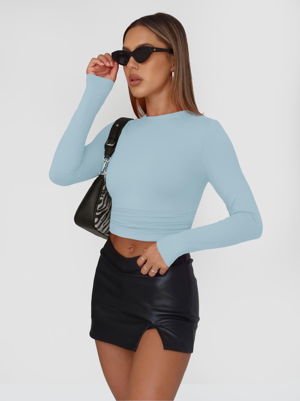 Trendy Queen Womens Long Sleeve Shirts Basic Crop Tops Tight Slim Fit Cute Teen Girls Fall Winter Y2k Clothes