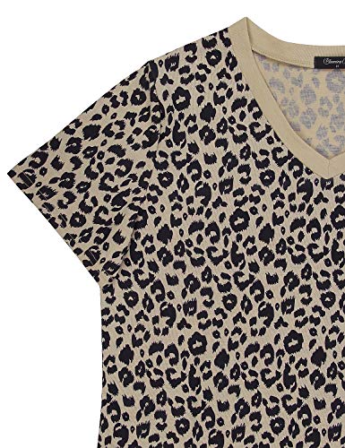 Womens Leopard Print Tops Short Sleeve Round Neck Casual T Shirts Tees