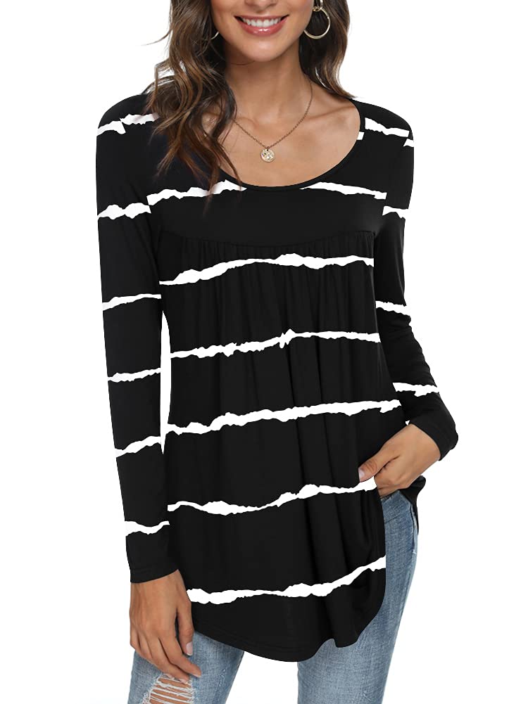 Womens Long Sleeve Loose Fit Tunic Tops Casual Ruffle T Shirt Blouses for Leggings