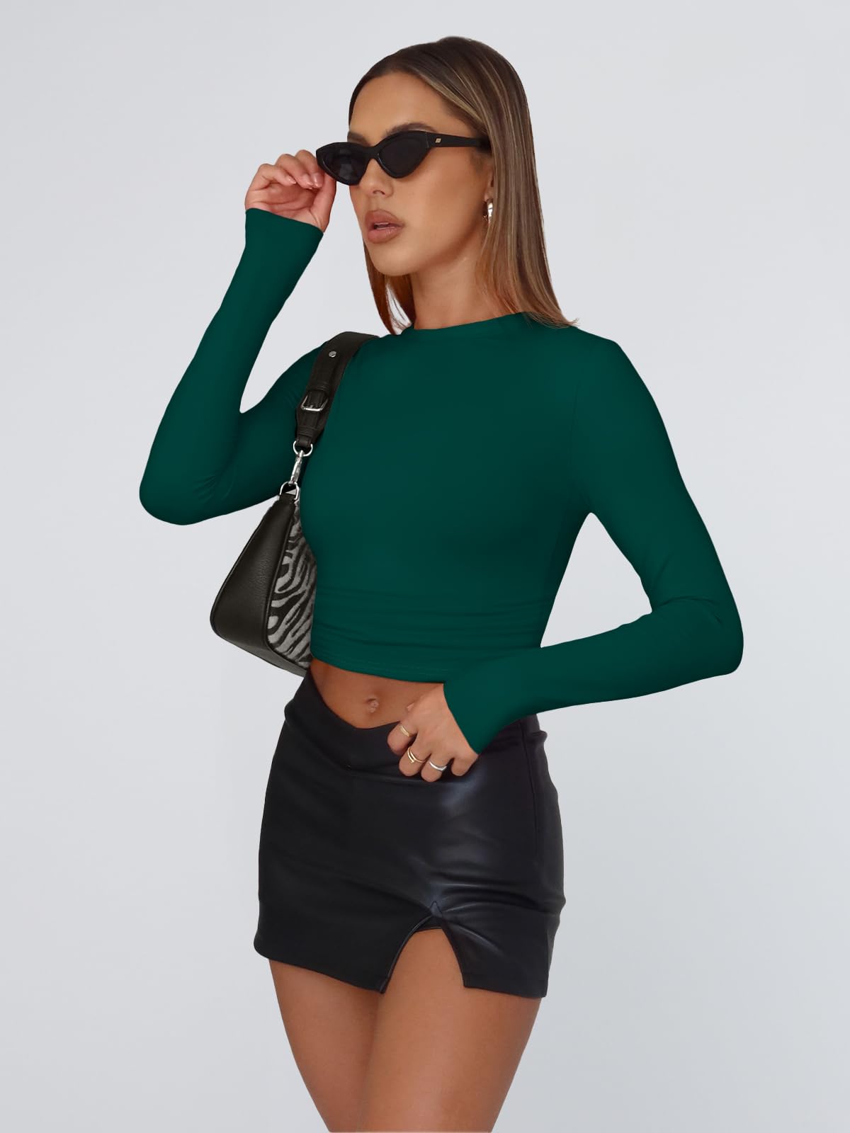 Trendy Queen Womens Long Sleeve Shirts Basic Crop Tops Tight Slim Fit Cute Teen Girls Fall Winter Y2k Clothes