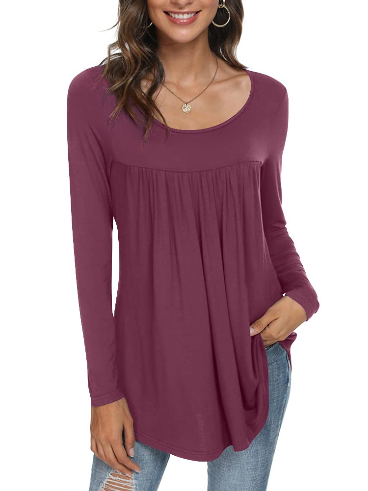 Womens Long Sleeve Loose Fit Tunic Tops Casual Ruffle T Shirt Blouses for Leggings