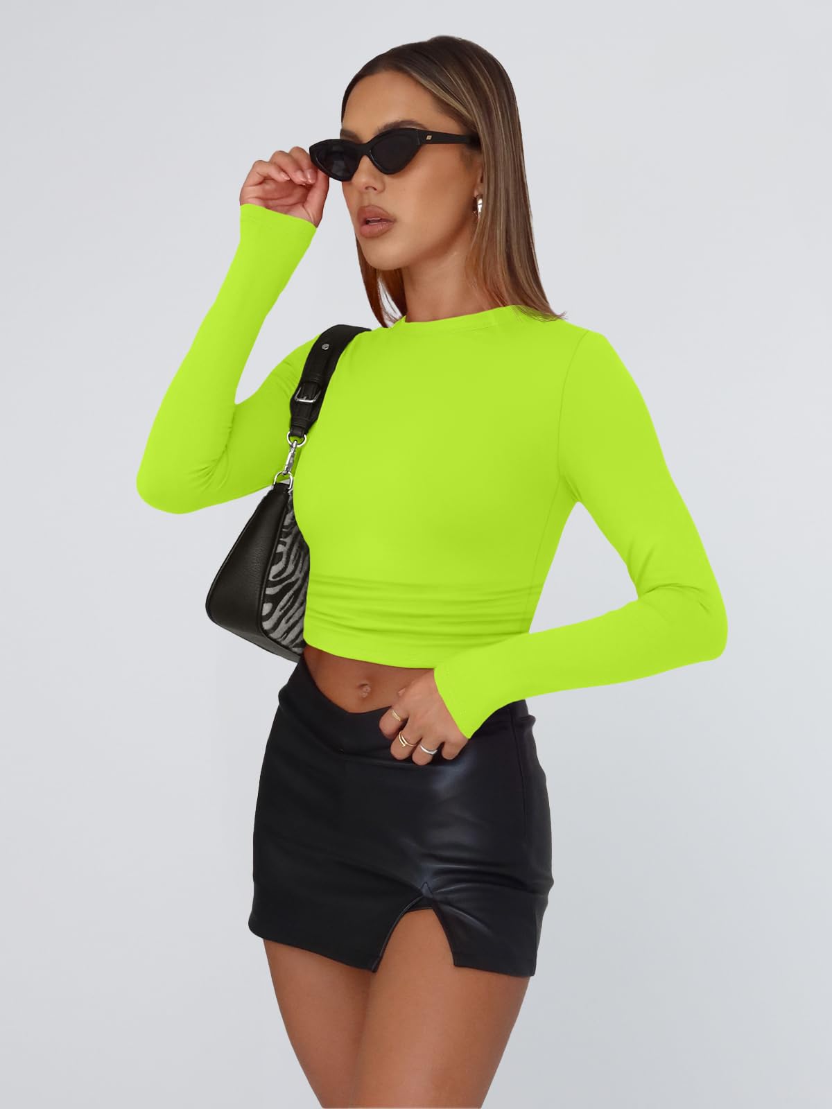 Trendy Queen Womens Long Sleeve Shirts Basic Crop Tops Tight Slim Fit Cute Teen Girls Fall Winter Y2k Clothes