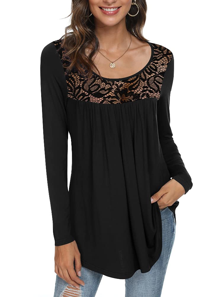 Womens Long Sleeve Loose Fit Tunic Tops Casual Ruffle T Shirt Blouses for Leggings