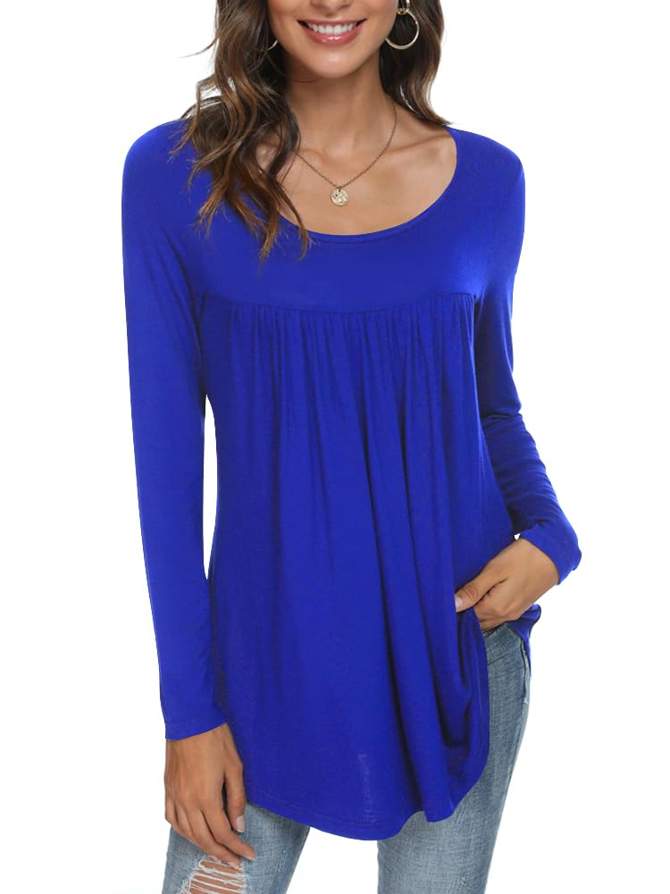 Womens Long Sleeve Loose Fit Tunic Tops Casual Ruffle T Shirt Blouses for Leggings