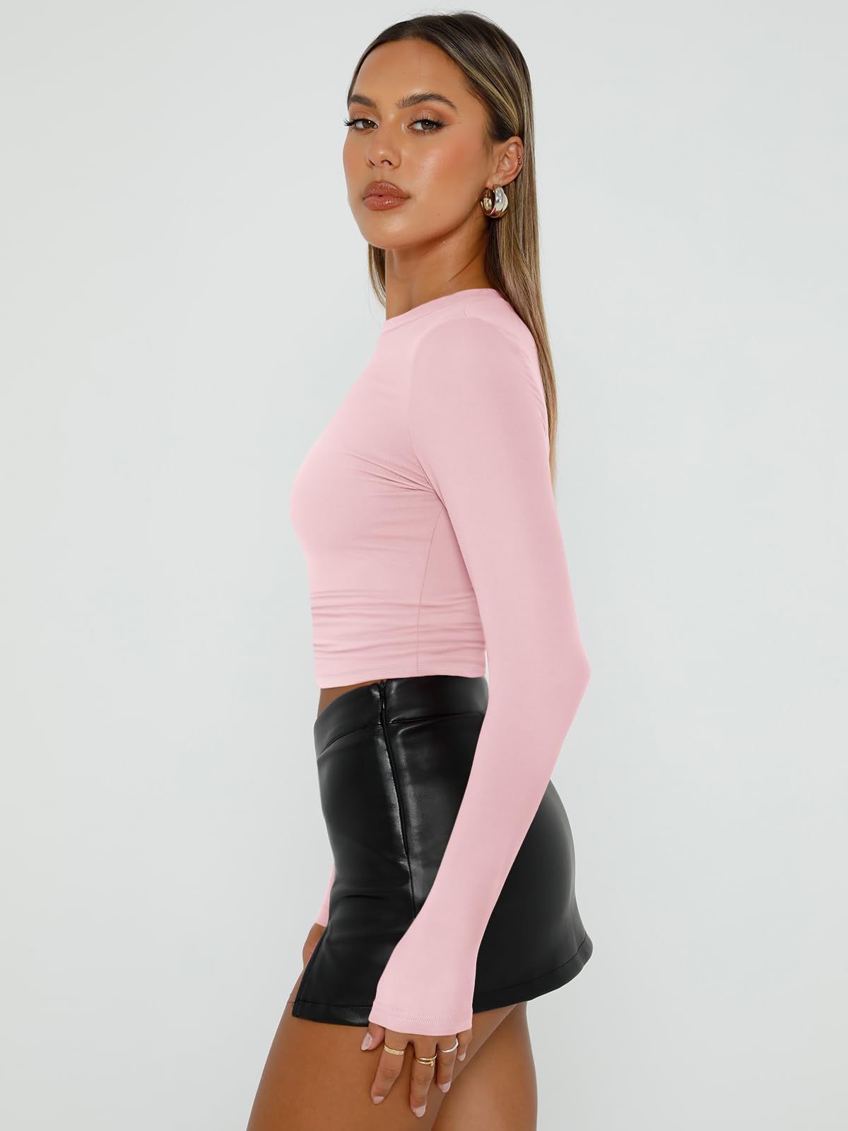 Trendy Queen Womens Long Sleeve Shirts Basic Crop Tops Tight Slim Fit Cute Teen Girls Fall Winter Y2k Clothes