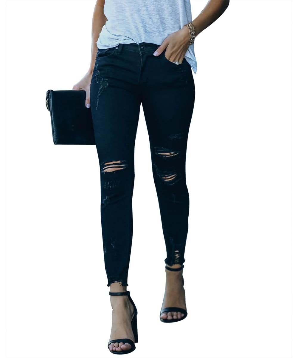 Women's Ripped Skinny Jeans Distressed Stretchy Denim Pants
