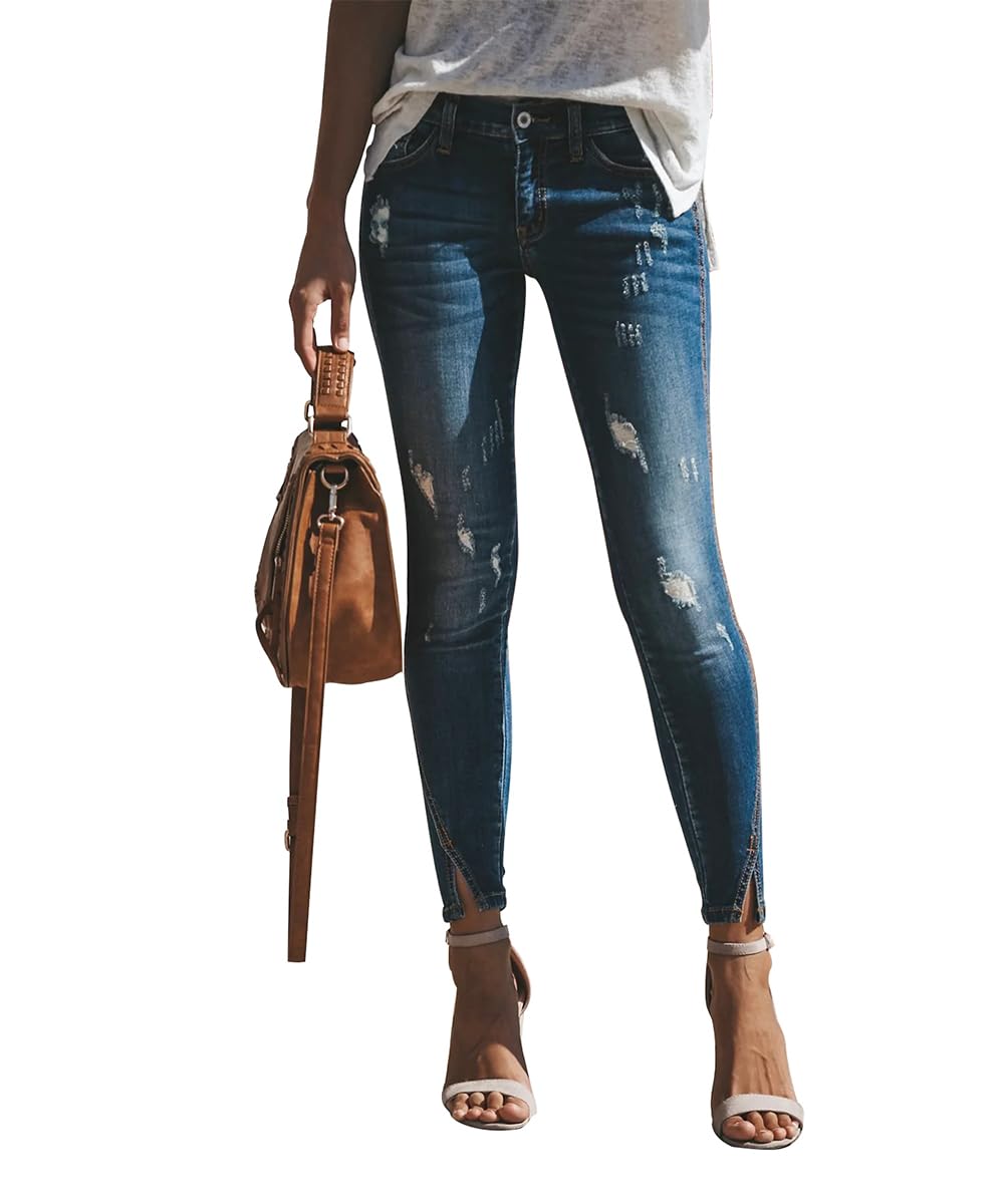 Women's Ripped Skinny Jeans Distressed Stretchy Denim Pants