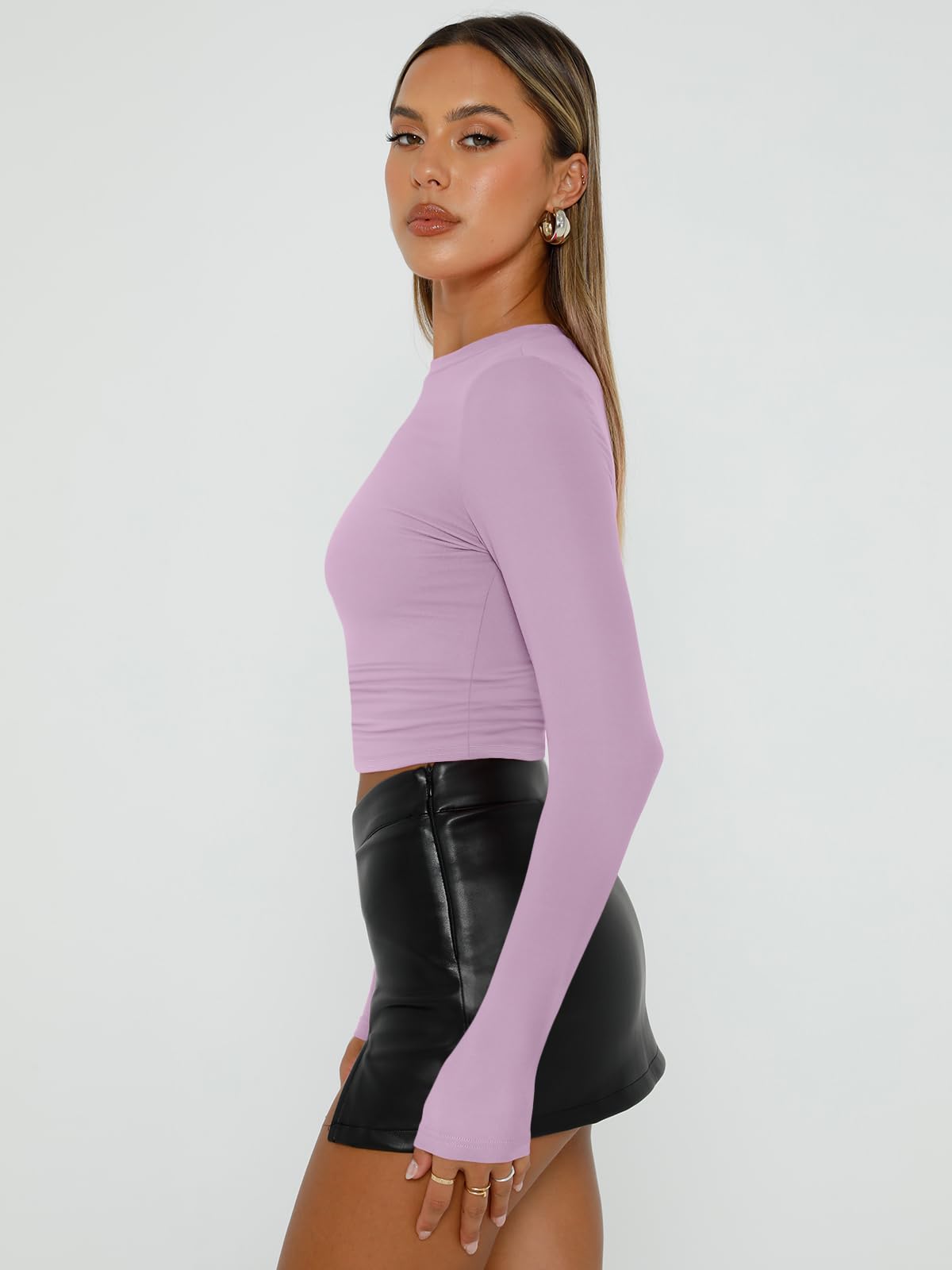 Trendy Queen Womens Long Sleeve Shirts Basic Crop Tops Tight Slim Fit Cute Teen Girls Fall Winter Y2k Clothes
