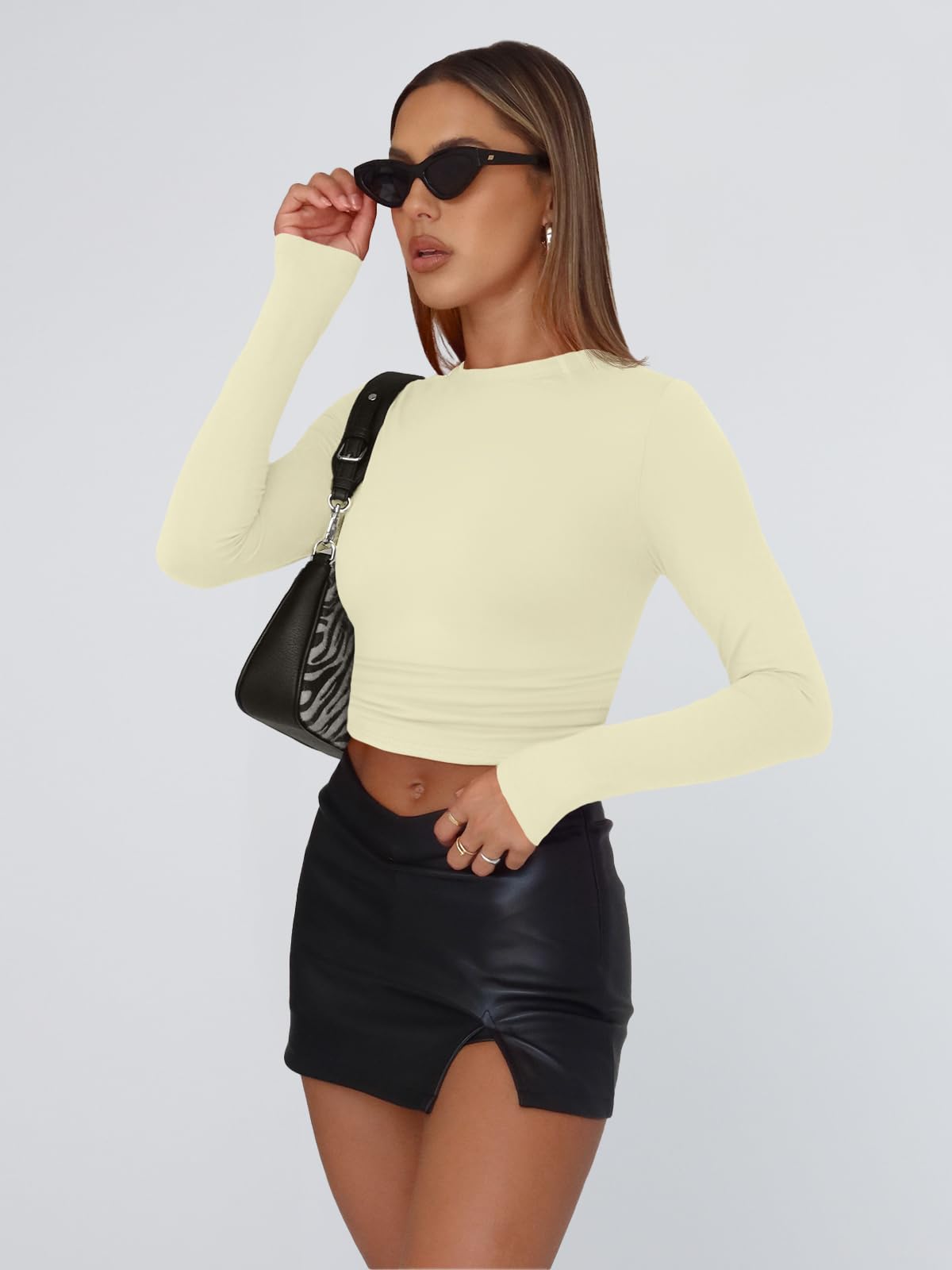 Trendy Queen Womens Long Sleeve Shirts Basic Crop Tops Tight Slim Fit Cute Teen Girls Fall Winter Y2k Clothes