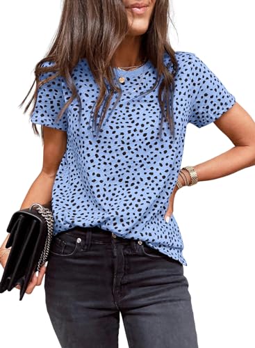 Womens Casual Polka Dot Tops Crewneck Short Sleeve T Shirts Fashion 2024 Spring Summer Loose Fit Shirts