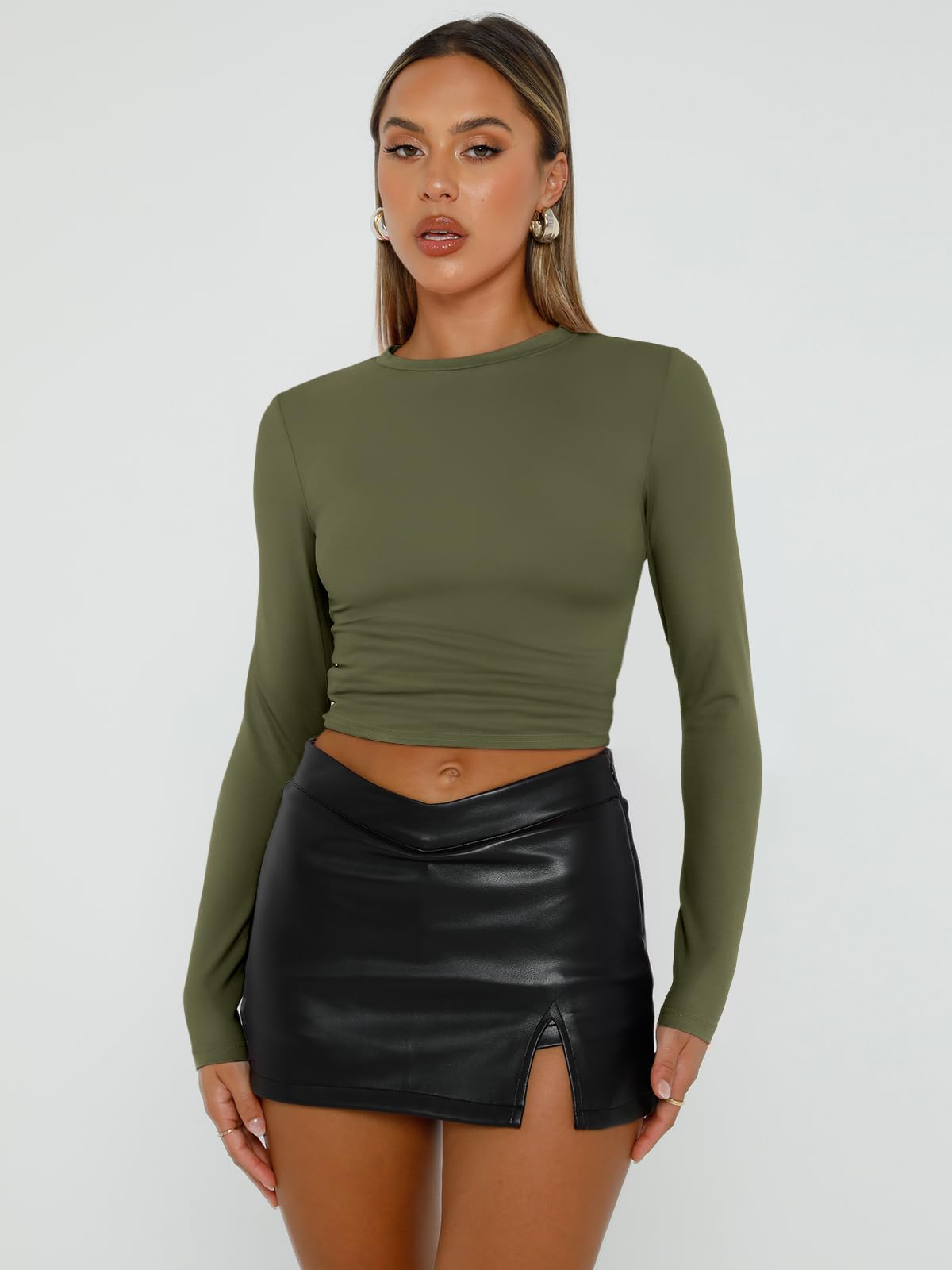 Trendy Queen Womens Long Sleeve Shirts Basic Crop Tops Tight Slim Fit Cute Teen Girls Fall Winter Y2k Clothes
