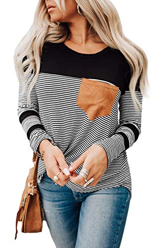 Womens Color Block Loose Long/Short Sleeve T Shirts Casual Comfy Tops