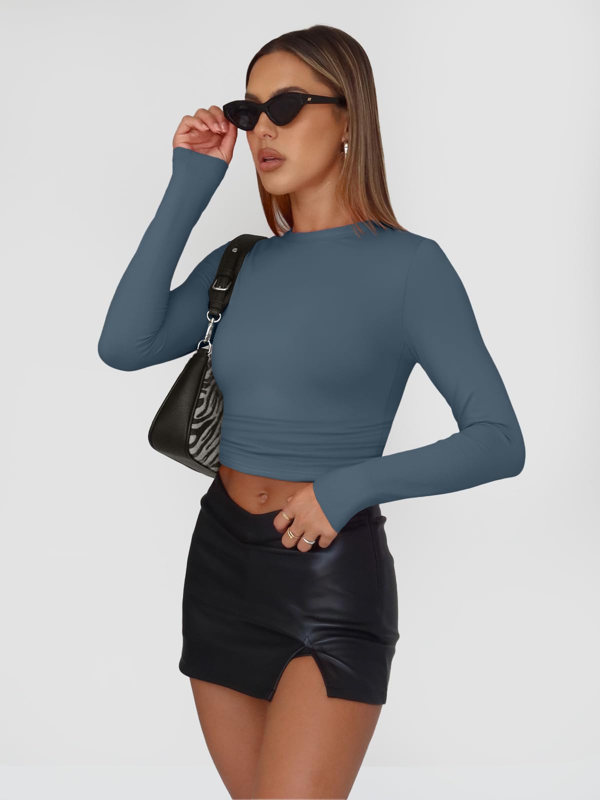 Trendy Queen Womens Long Sleeve Shirts Basic Crop Tops Tight Slim Fit Cute Teen Girls Fall Winter Y2k Clothes