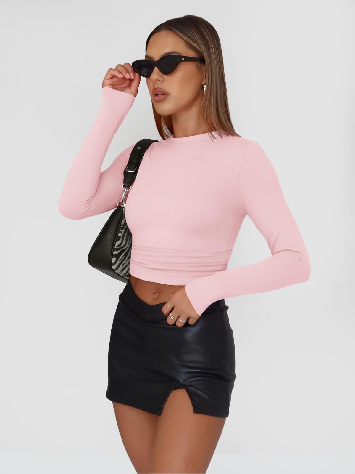 Trendy Queen Womens Long Sleeve Shirts Basic Crop Tops Tight Slim Fit Cute Teen Girls Fall Winter Y2k Clothes