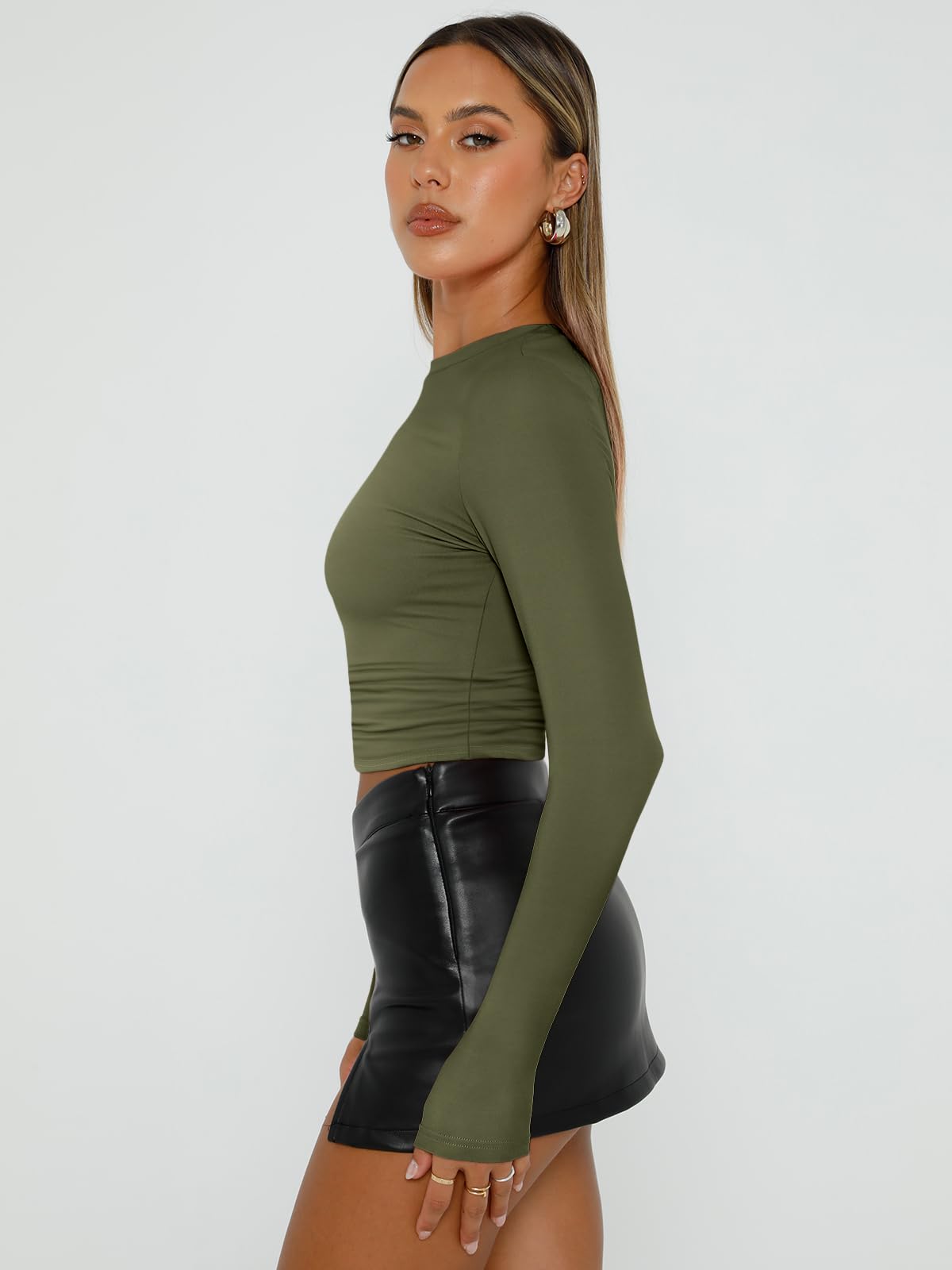 Trendy Queen Womens Long Sleeve Shirts Basic Crop Tops Tight Slim Fit Cute Teen Girls Fall Winter Y2k Clothes